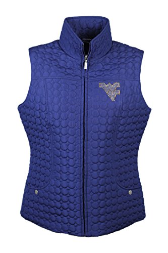 Nitro USA NCAA West Virginia Mountaineers Women's Circle Quilted Vest with Rhinestone and Metallic Flying WV Logo, X-Large, Navy