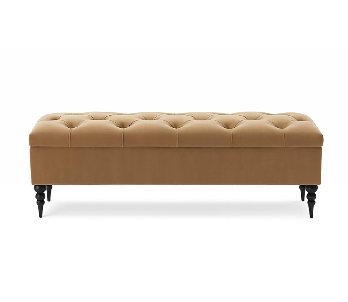 Chesterfield Ottoman Storage Bench with Legs, End of Bed Blanket Box with Hidden Storage & Hinged Lid, Upholstered Ottoman Storage Box, Hallway Shoe Storage Ottoman, Living Room Padded Entryway Seat