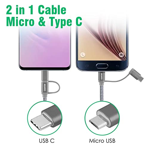 Image of Agaro 2 in 1 Usba to Micro to Type C Nylon Braided, Sturdy Cable with Fast Charging & Data Transmission 1.2M Cable for Smartphone and Charging Adapter (3.93 Feet Long) (Grey)