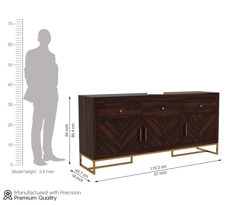 Image of Solid Sheesham Wood Wooden Chest of Drawer with Storage (Justin)