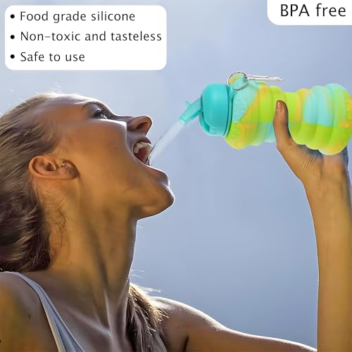 Image of Kuber Industries Pack of 2 Collapsible 600 ml Silicone Water Bottle With Flip Cap | Lightweight & Portable School Water Bottle - Ideal For Travel & Gym | Green