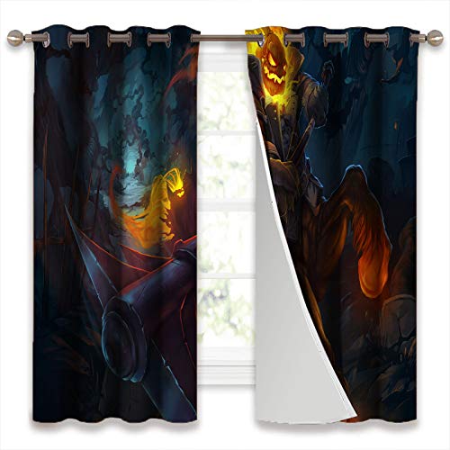 Juego de 2 cortinas a prueba de sonido para ventana, sin cabeza, cabeza de calabaza Hecarim, juego de 2 paneles de cortina de 52 x 63 pulgadas
