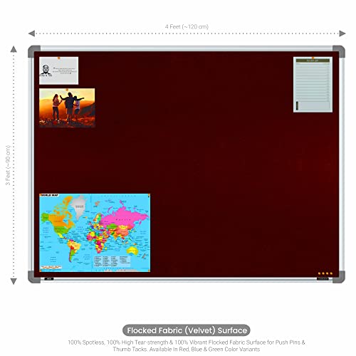 Image of Scholar Art Metis 3x4 Feet Fabric Pin-up Board for Study Table & Kids Room | High Strength Velvet Cloth + High Density Soft Board for Pinning Photos, Sticky Notes & Reminders (Maroon)