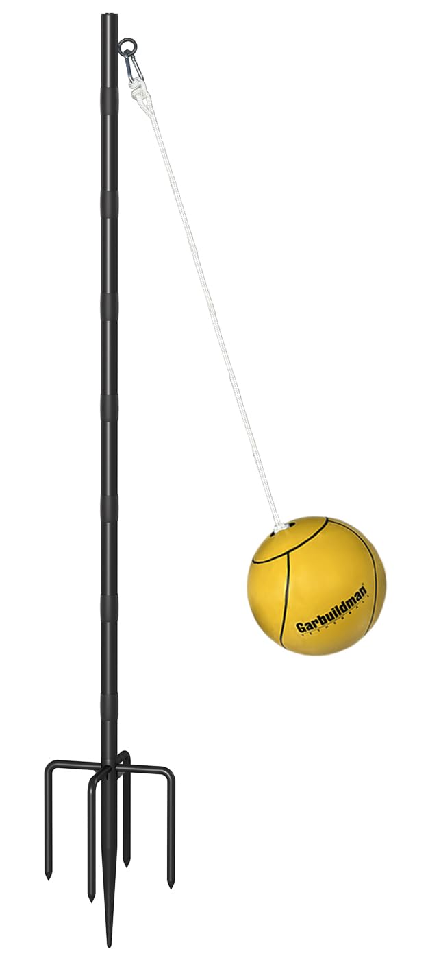 Garbuildman Tetherball Set with Ball & Rope for Outdoor Backyard, Adjustable Tether Ball Pole with 5-Prong Base & Rubber Sleeve for Playground, Outside Ball Games Sports for Kids, Adults