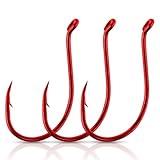 Dr.Fish 100 Pack Octopus Fishing Hook Saltwater & Freshwater Live Bait Offset Catfish Bass Surf Fishing Hooks Texas Drop Shot Rig Carp Bluegill Tuna Red #6