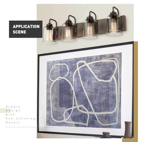 Image of zeyu 28.5 inch Oil Rubbed Bronze Bathroom Light Fixtures, 4-Light Farmhouse Vanity Wall Lights with Clear Glass Shade, ZSL72B-4W ORB
