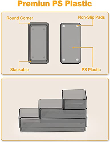 Image of Regalo Desk Drawer Organizer Trays Various Size Bathroom Drawer Tray Dividers Plastic Vanity Organizers Storage Bins for Makeup Dresser Kitchen Office (Clear) (4PC, Black)