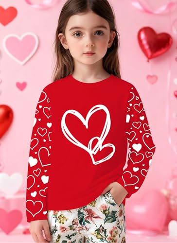 Image of Valentines Shirts for Girls Toddler Cute Love Heart Long Sleeve Casual Tee Tops