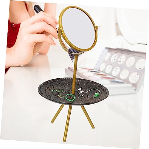 Miroir de maquillage rétro avec plateau rangement cosmétiques et bijoux - 7