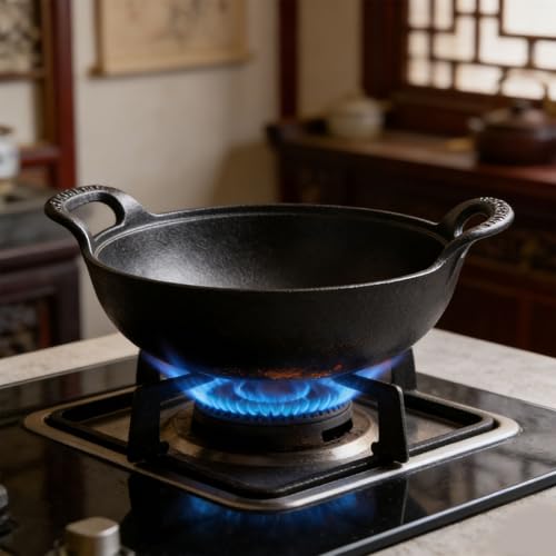 Wok de Hierro Fundido con Tapa de Madera 30 cm miniatura 2