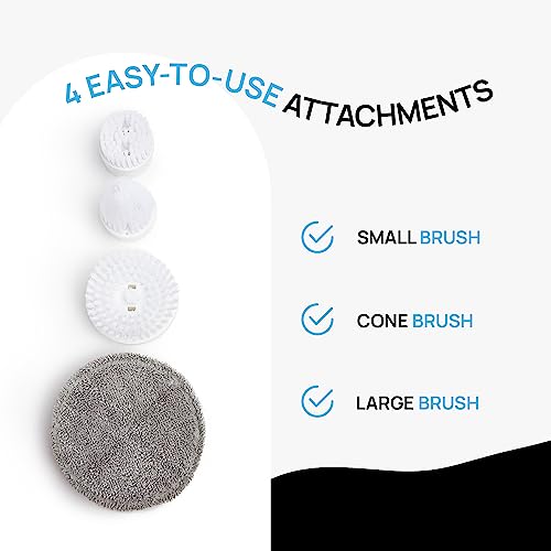 C&H Home Supply - Electric Spin Scrubber - Cordless - Motorized Cleaning Brush - 4 Brush Head Attachments - Rechargeable - Easy to Use - Shower - Tile - Tub - Wall - Floor - Sink - Stove