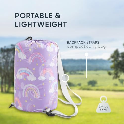 Wake In Cloud - Bolsa de Dormir para Niñas, Camping en Clima Frío y Cálido, Ligera y Compacta para 3 Temporadas, Diseño Arcoíris miniatura 4