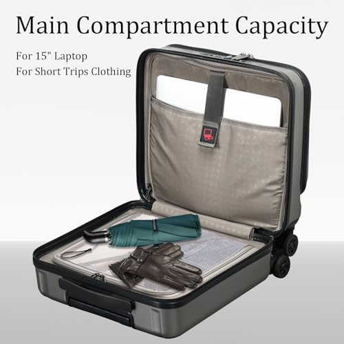Image of 16 Inch Carry On Luggage with 2 Compartments for 14 inch & 15 inch Laptop, 16.14*8*17.12 inch Rolling Briefcase, Lightweight Hardshell ABS+PC Suitcase with Spinner Silent Wheels, for Business Trip, Dark Gray