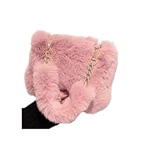 IRGVJIFR Fluffy Bag Plush Tote Bag Faux Fur For Women Winter Shoulder Casual Fluffy Crossbody Bags Chain Handbag Girls Soft Purse(Pink)