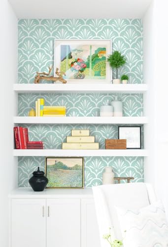 Image of Veki Luxury Floral & Botanical Geometric Wallpaper Mural - Waterproof, Moisture-Proof, Self-Adhesive PVC Wall Sticker for Home & Hotel Decoration (45cm x 300cm) (Light Green)