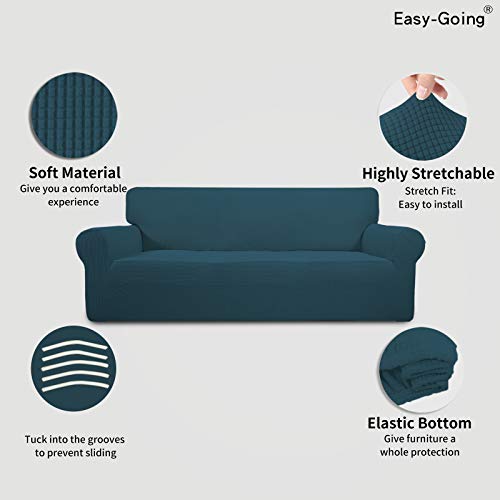 Image of Easy-Going Stretch Sofa Slipcover 1-Piece Sofa Cover Furniture Protector Couch Soft with Elastic Bottom for Kids, Polyester Spandex Jacquard Fabric Small Checks (Sofa, Deep Teal)