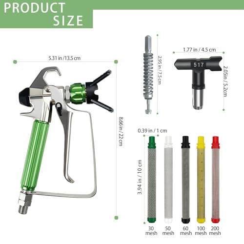 Airless Paint Sprayer Gun 3600 PSI High Pressure Spray Gun 517 Reversible Spray Tip and Nozzle Guard Gun Filter with Gun Repair Kit for Airless Spraying Machine