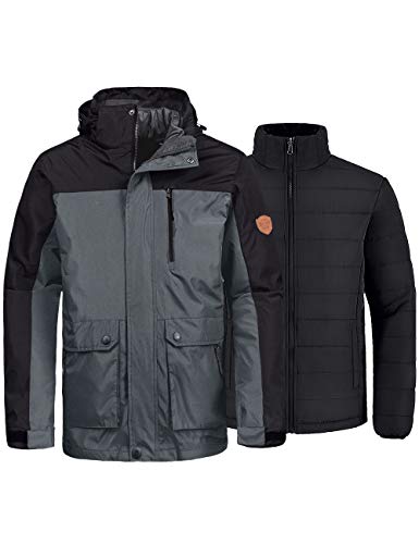 Wantdo Men's 3-in-1 Ski Jacket Cotton Padded Winter Parka Sportswear Grey L