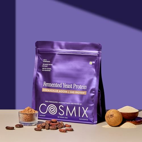 Image of Cosmix Fermented Yeast Protein Powder | 24g Protein | Pure Single-Source Plant Protein | Made In-House | Smooth, Crazy tasty & Gut-Friendly | Chikmagalur Mocha, 500g Pouch