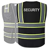 JKSafety 9 Pockets Security Hi-Vis Reflective Safety Vest | HQ Mesh Lite Black Body Color Yellow Trimming | ANSI/ISEA Compliance (100-Black-SEC-M)