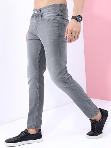 Image of Highlander Mens Tapered Fit Denim Jeans for Man |Jeans Pant Cropped Length|Mid-Rise|Stylish Casual Wear with Stretchable Fabric