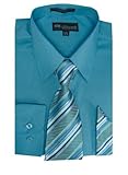 Milano Moda Men's Long Sleeve Dress With Tie And Handkie SG21A-Turquoise-18-18 1/2-34-35