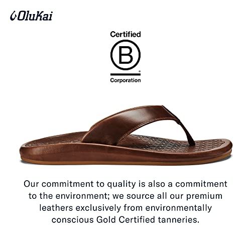 OLUKAI 'Ilikai Men's Leather Sandals, Full-Grain Leather Flip-Flop Slides, Anatomical Footbed & Cushioning, Comfort Fit & Wet Grip Rubber4