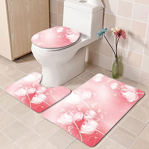 Badematten Set 3 teilig,Toilettenmatte Set,3er Badgarnitur Badezimmer Matte Set Dusch Bade Matte Vorleger Teppich 3D…