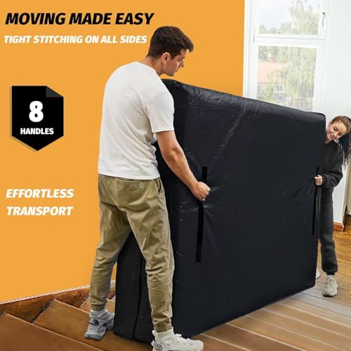 Mattress Bags for Moving, BETU Mattress Protector Waterproof Mattress Cover Queen Size Storage Bags with 8 Heavy-Duty Handles and Zipper for Bed Extra Thick Large Reusable (82"x62"x15" Black)