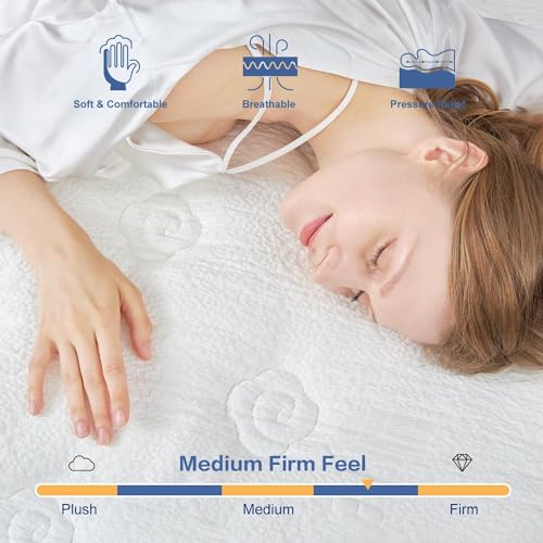 12 Inch White Queen Spring Mattress,Medium Firm with Gel Memory Foam,Individually Pocketed Coil,Fiberglass-Free Fire Retardant CertiPUR-US Certified,80"*60"*12"