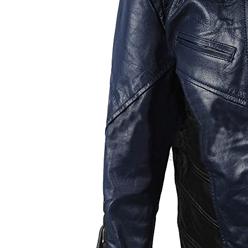 Mens The Falcon and The Winter Soldier War Bucky Barnes Cosplay Blue Biker Faux Leather Jacket3