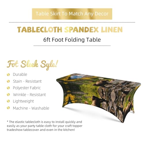 Housse de table rectangulaire 1m80 EdWal en élasthanne imprimé cerf