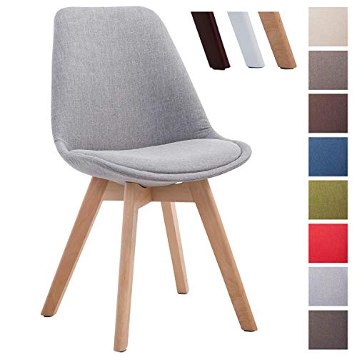 CLP Silla De Espera Borneo V2 Tapizada En Tela I Silla De Comedor En Estilo Nórdico I Butaca De Salón con Base De Madera I Color: Gris, Madera Natural