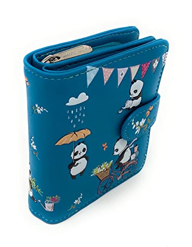 Shag Wear Panda Mania Small Wallet for Women and Teen Girls Vegan Faux Leather Teal 4.5