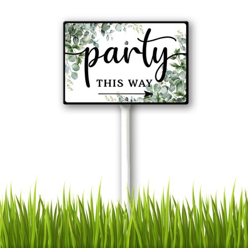 Geroclonup Party This Way Yard Sign with Stakes Right Arrow 20x30cm Rustproof Aluminum Outdoor Decorations Sturdy Metal Lawn Signs for Home Garden Pathway Street Outdoor Use