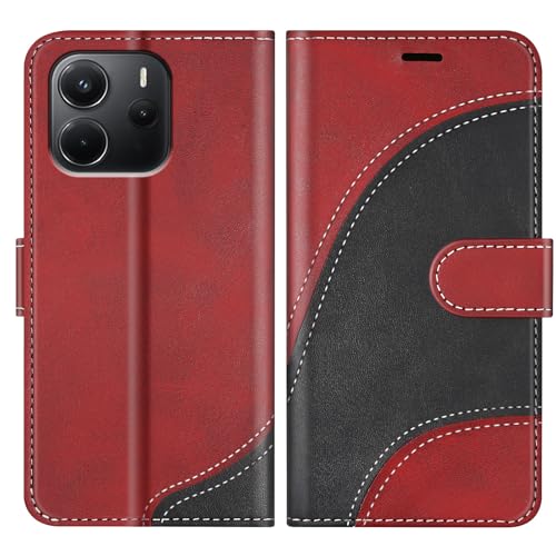 BoxTii Funda para Redmi Note 14 5G / Xiaomi Poco M7 Pro 5G, Funda de PU Cuero Magnético Carcasa Libro con Ranuras para Tarjetas para Redmi Note 14 5G, Rojo