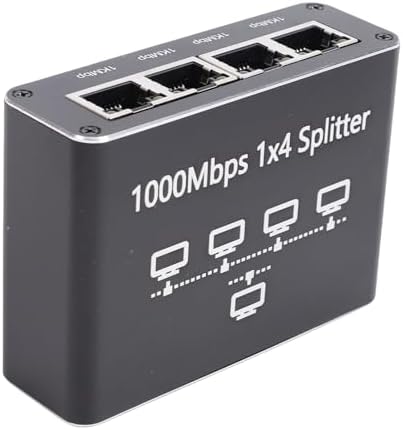 Erchineko 1 to 4 Gigabit Ethernet Splitter Network Switcher Hub 1000Mbps 4 Port Adapter with Aluminum Alloy Casing for Computer Router Display IPTV - 5
