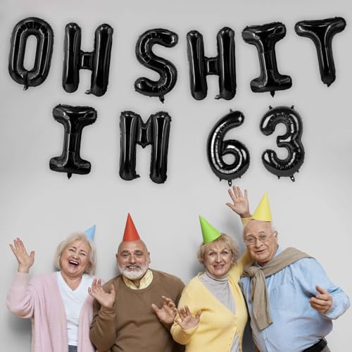 Image of Oh I'm 63! Latex Balloons 16 Inch Black Hallo Sixty Three Cheers to 63 Years Old Theme Decor for Man Woman Happy 63rd Birthday Party Photo Studio Prop Flag Decorations Favors Supplies