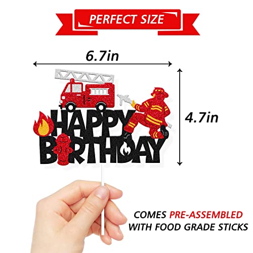 Fireman Cake Topper Fire Hydrant Truck Firefighter Helmet Alarm Engine Themed For Kids Boy Girl Happy Birthday Party Cake Decoration #TOP2