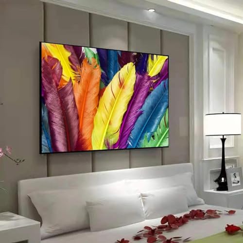 Peinture sur toile plumes colorées pour habiller un mur vide salon 60x80cm