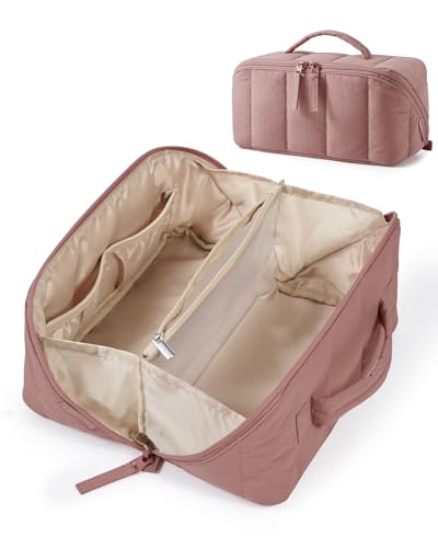 Image of BAGSMART Puffy Travel Makeup Bag Toiletry Bag for Women, Dark Pink