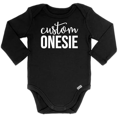 Kate & Meri Custom Long Sleeve Baby Onesie Bodysuit | Personalized Long Sleeve Baby Romper (Black, 3-6M) Cover