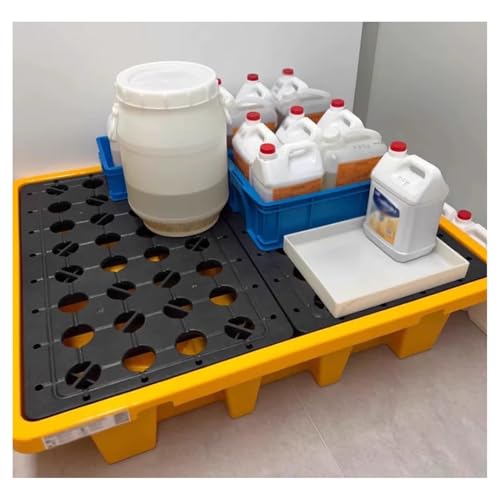 Industrial Oil Drum Spill Containment Platform - Stackable HDPE Pallet with Detachable Grates for Leak Prevention(530x430x110mm)