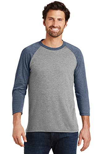 District Made Mens Perfect Tri 3/4-Sleeve Raglan, Navy Frost/Grey Frost, X-Large