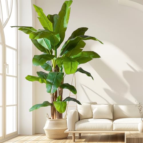 Artificial Banana Tree 9ft, Faux Tropical Palm Tree Plant with Realistic Leaves, Low Maintenance...