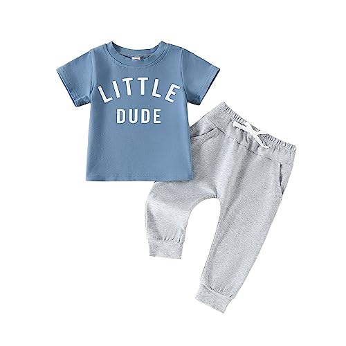Image of AMAWMW Infant Baby Boy Clothes Set Little Dude Short Sleeve T-Shirt Pockets Pants 2Pcs Outfits Gift