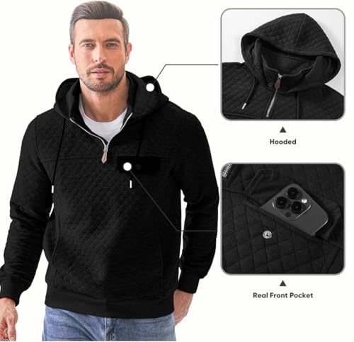 JMIERR Men's Quilted Hoodies Casual Long Sleeve Quarter-Zip Pullover Sweatshirt with Pockets2