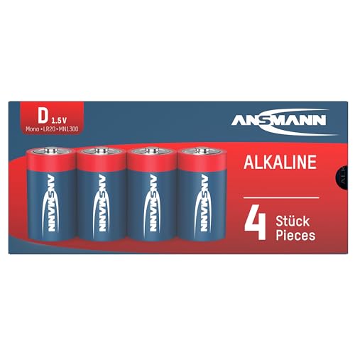 ANSMANN D Size Batteries [Pack of 4] Long Lasting Alkaline Disposable D Type Battery For Digital Cameras, Flashguns, Toys, Audio Devices and Radio Controls