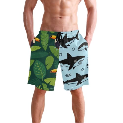Short de bain long motif requin et poisson bleu océan 20,3 cm