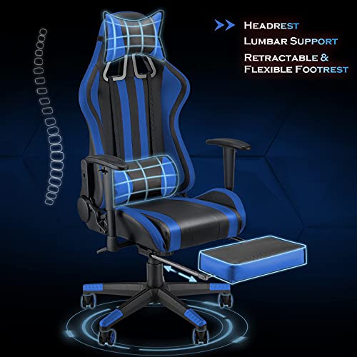 Soontrans-Silla-Gamer-Ergonomica-Silla-Gaming-con-Reposapies-Reposacabeza-y-Cojin-Lumbar-Reposabrazos-Ajustable-Mecanismo-de-Inclinacion-Carga-maxima-de-150-kg-Azul